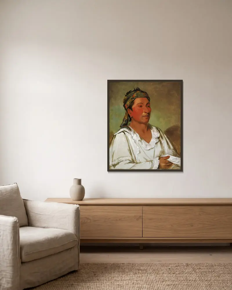 Lay-lóo-ah-pee-ái-shee-kaw, Gräs, buske och blomma, halvciviliserad av George Catlin inramad på en vägg