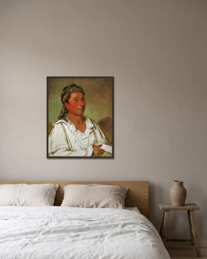 Lay-lóo-ah-pee-ái-shee-kaw, Gräs, buske och blomma, halvciviliserad av George Catlin inramad på en vägg