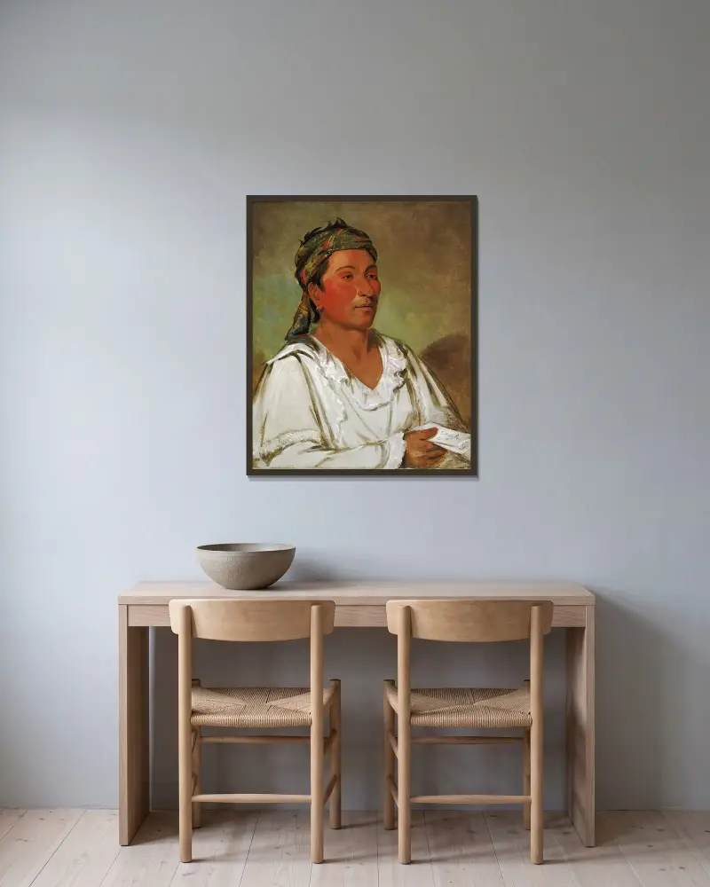 Lay-lóo-ah-pee-ái-shee-kaw, Gräs, buske och blomma, halvciviliserad av George Catlin inramad på en vägg