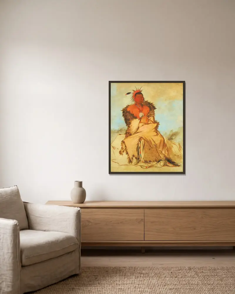 Loo-Rá-Wée-Re-Coo, Bird That Goes To War, a Tapage Pawnee av George Catlin inramad på en vägg