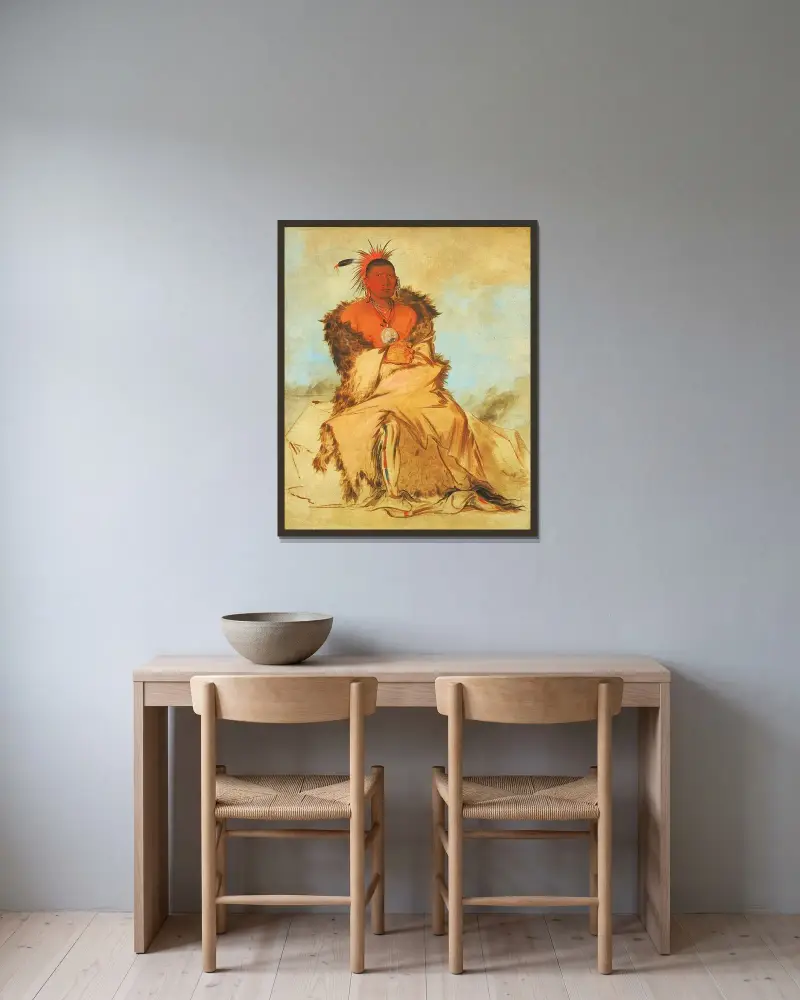 Loo-Rá-Wée-Re-Coo, Bird That Goes To War, a Tapage Pawnee av George Catlin inramad på en vägg