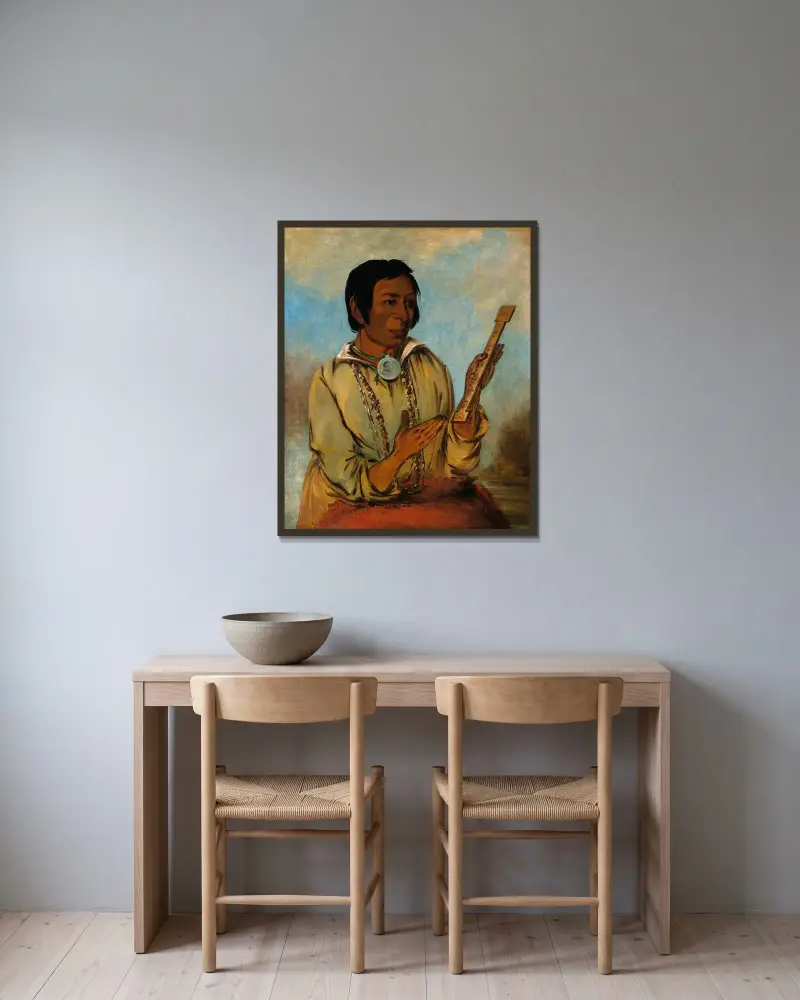 Ma-Shée-Na, Elk’s Horns, a Subchief av George Catlin inramad på en vägg