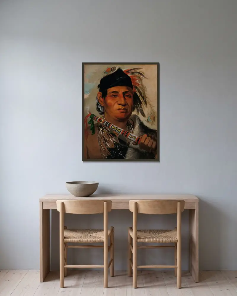 Mah-Kée-Mee-Teuv, Grizzly Bear, Chief of The Tribe av George Catlin inramad på en vägg