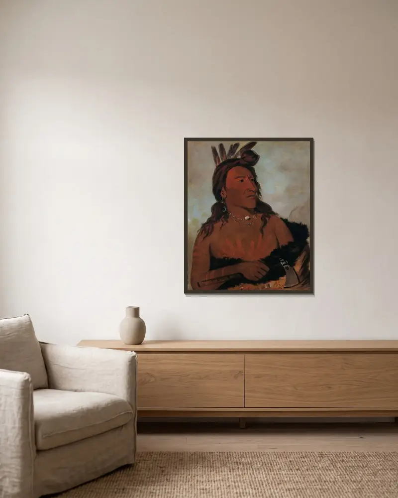 Mah-Tó-Che-Ga, Lilla Björnen, en modig hunkpapa av George Catlin inramad på en vägg