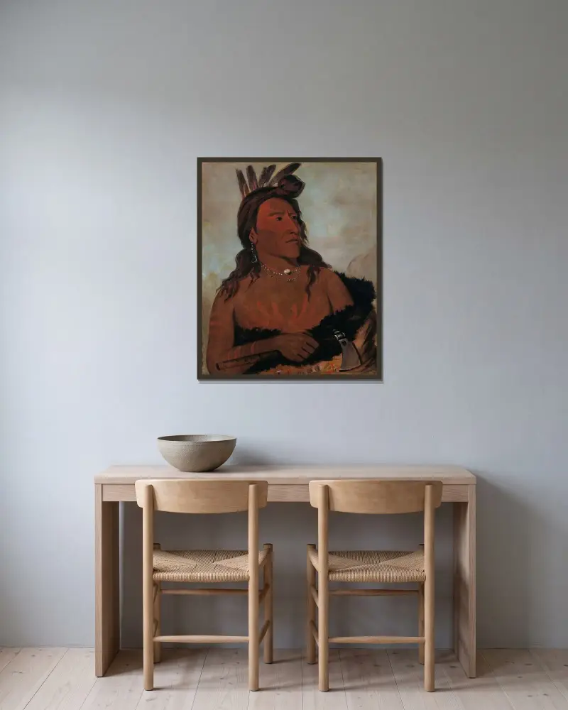 Mah-Tó-Che-Ga, Lilla Björnen, en modig hunkpapa av George Catlin inramad på en vägg