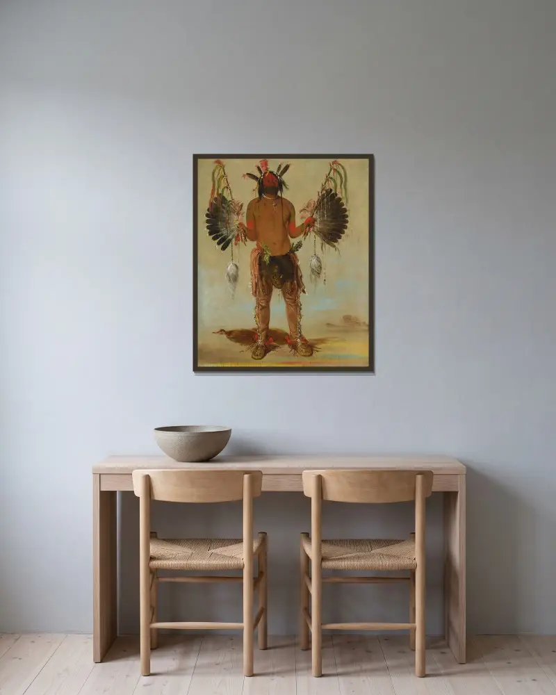 Mah-Tó-He-Ha, Old Bear, a Medicine Man av George Catlin inramad på en vägg