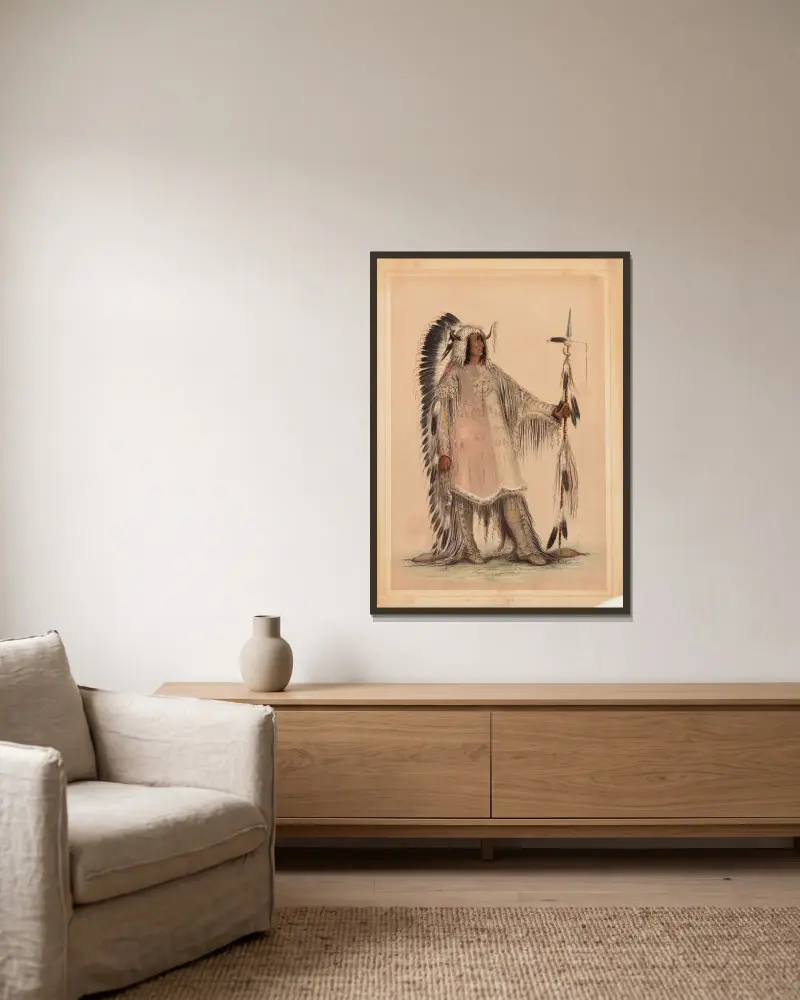 Mah-To-Toh-Pa, mandanhövding av George Catlin inramad på en vägg