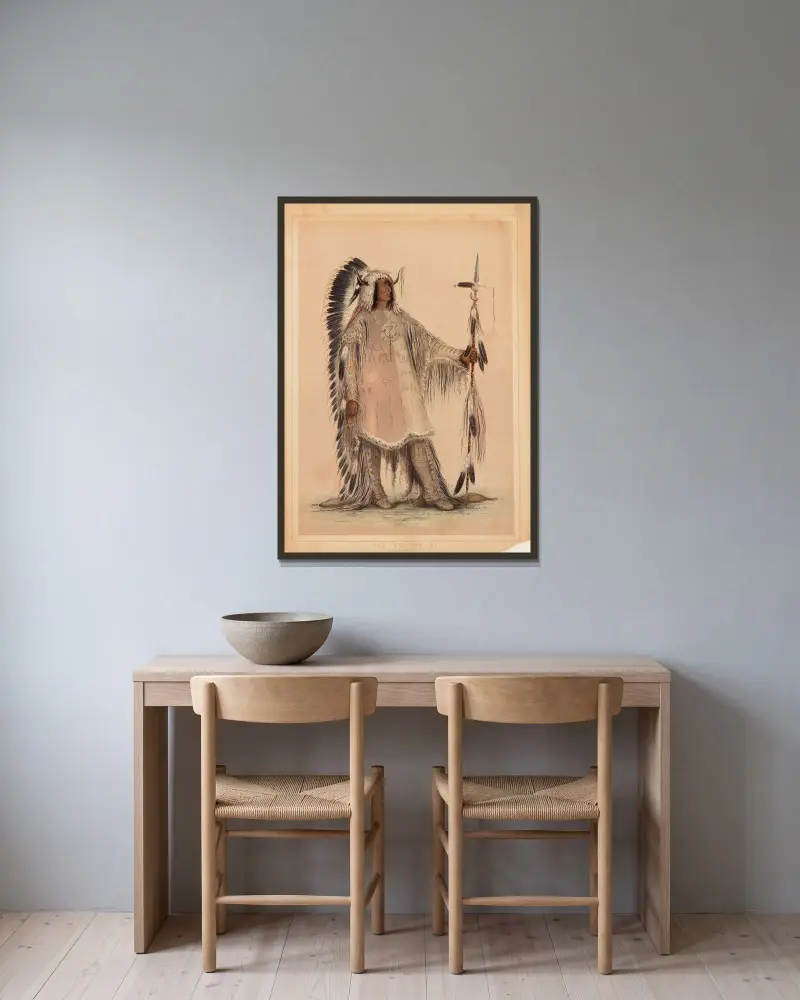 Mah-To-Toh-Pa, mandanhövding av George Catlin inramad på en vägg