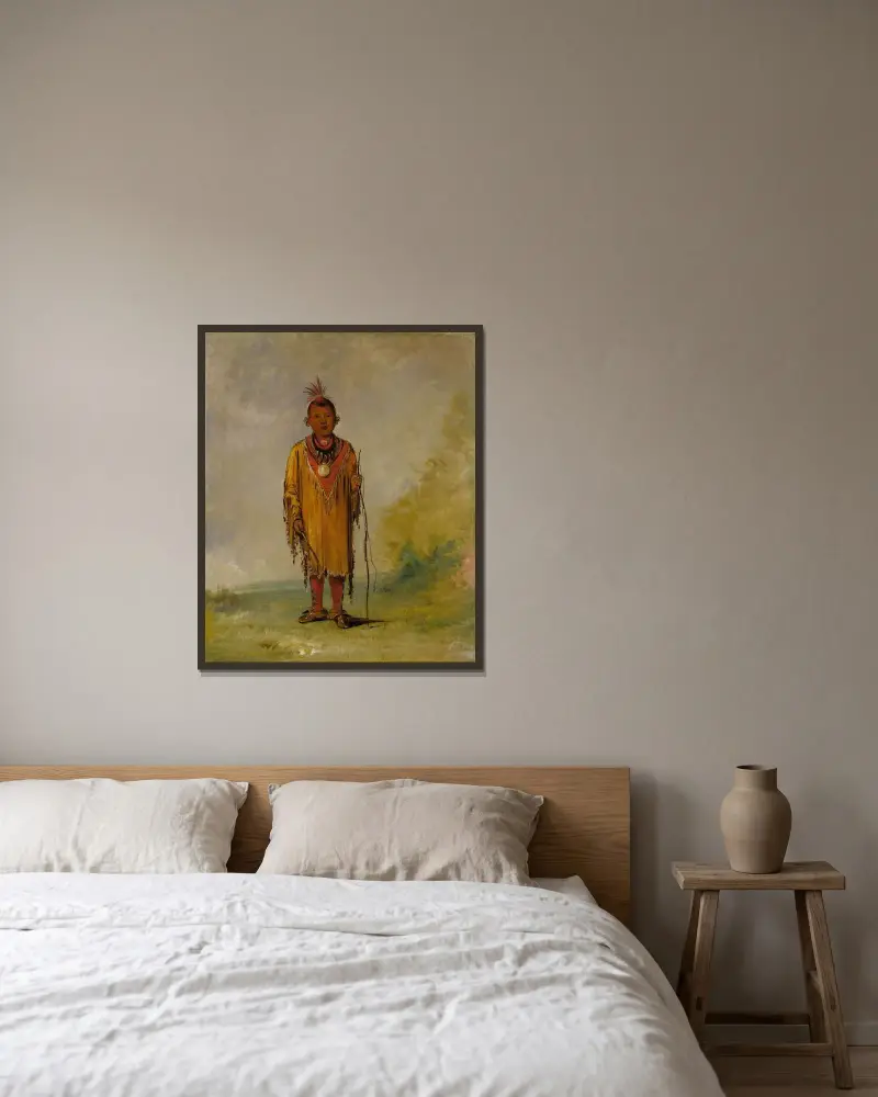Me-Sóu-Wahk, Deer’s Hair, Lieblingssohn von Kee-O-Kúk von George Catlin gerahmt an einer Wand