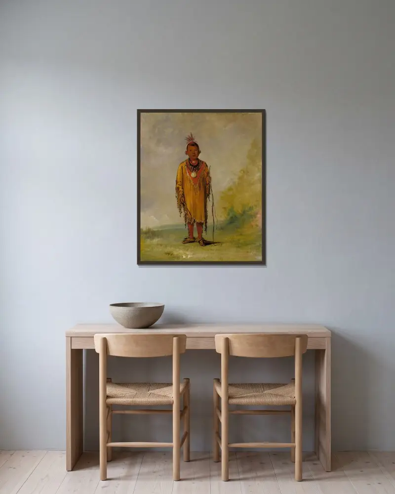 Me-Sóu-Wahk, Deer’s Hair, Lieblingssohn von Kee-O-Kúk von George Catlin gerahmt an einer Wand