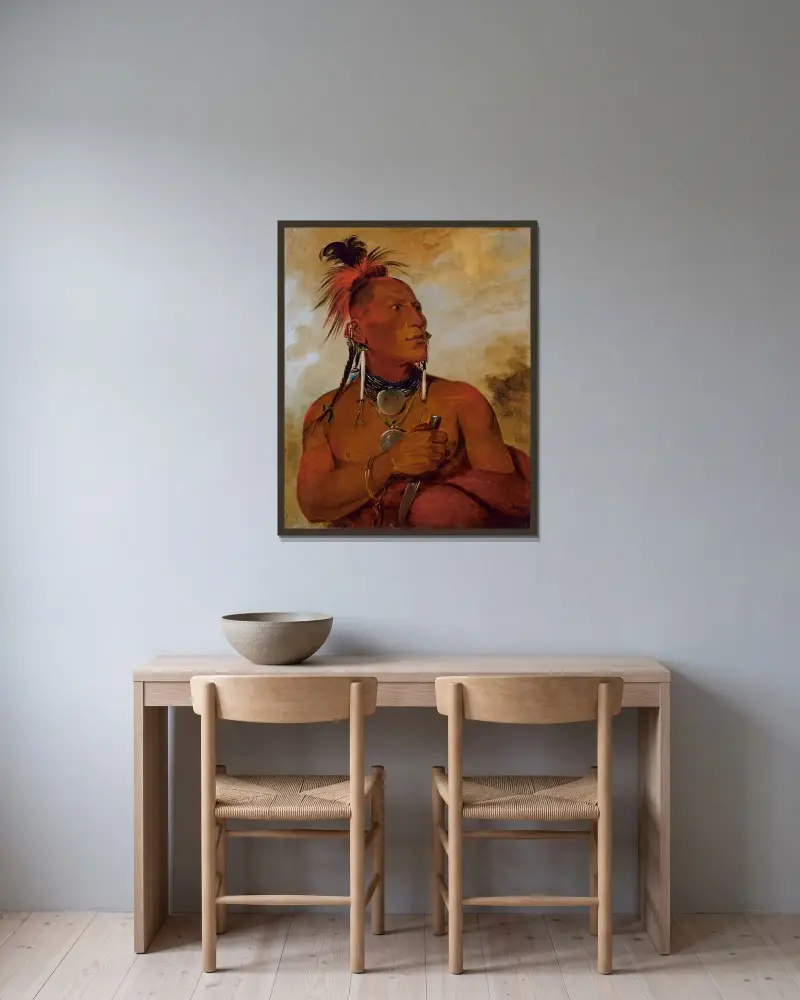 Meach-O-Shín-Gaw, Little White Bear, ein angesehener Krieger von George Catlin gerahmt an einer Wand