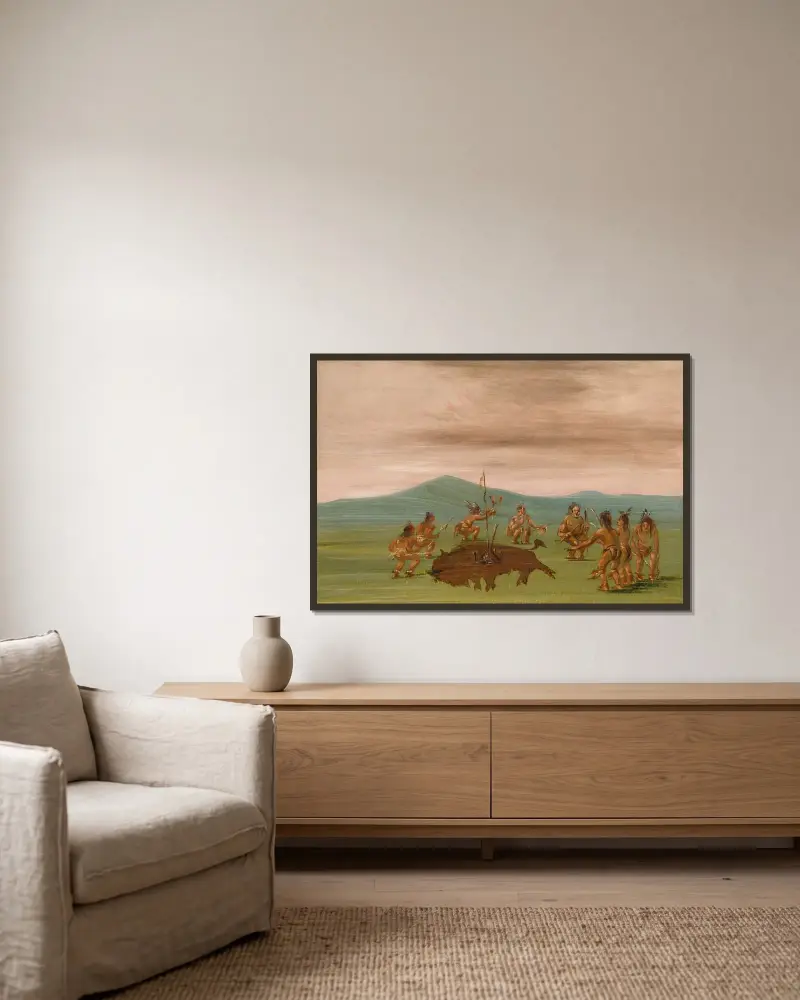 Siouxernas medicinbuffel av George Catlin inramad på en vägg