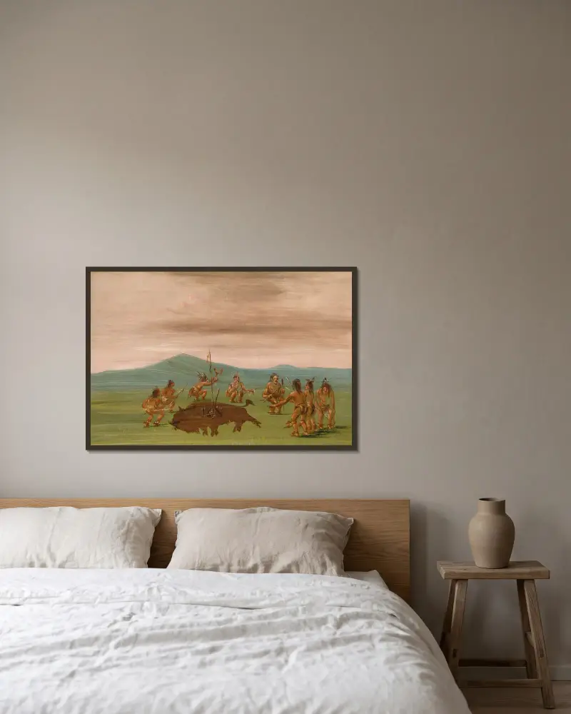 Siouxernas medicinbuffel av George Catlin inramad på en vägg