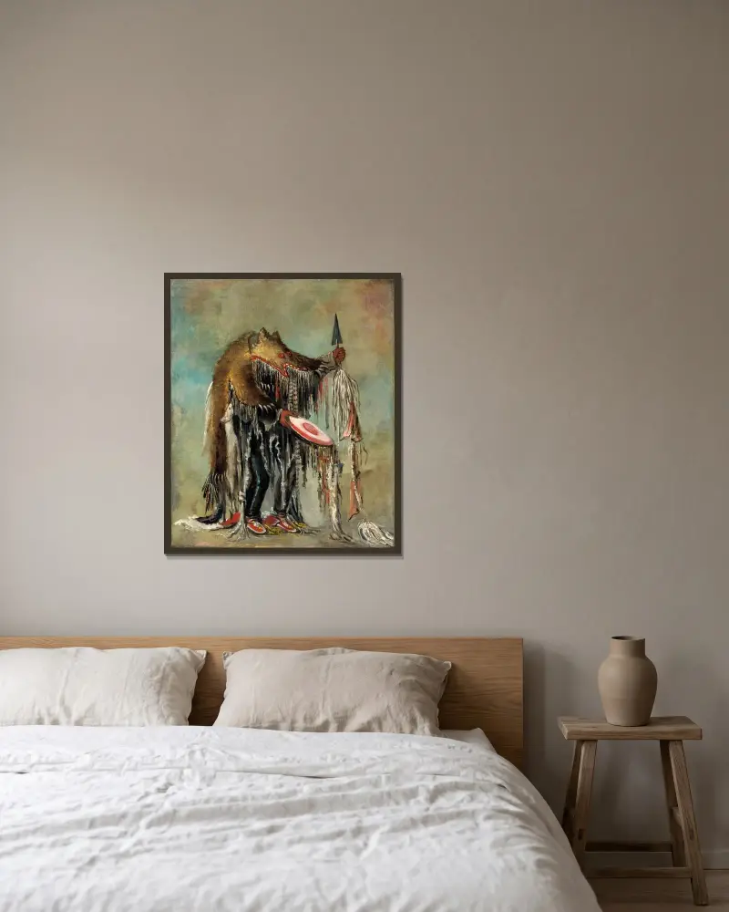 Medicinman, utför sina mysterier över en döende man av George Catlin inramad på en vägg