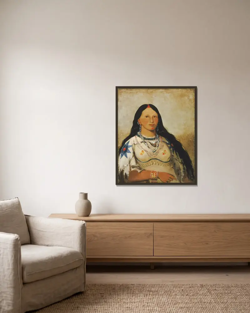 Mi-Néek-Ee-Súnk-Te-Ka, Mink, a Beautiful Girl av George Catlin inramad på en vägg