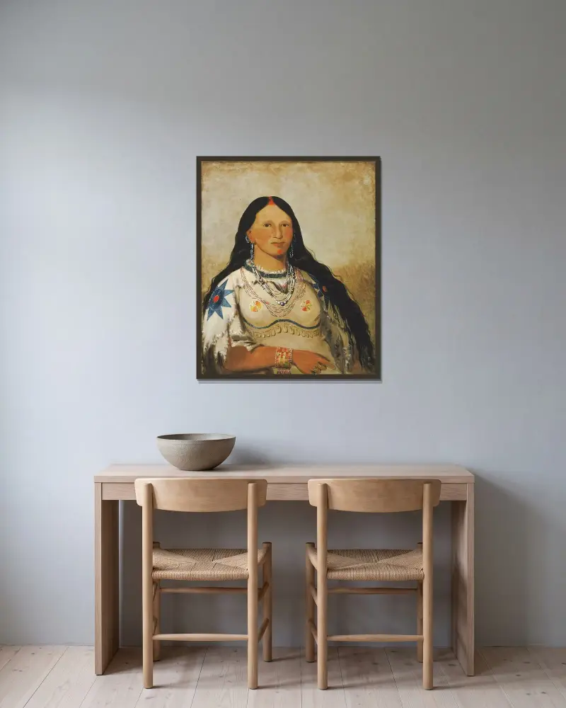 Mi-Néek-Ee-Súnk-Te-Ka, Mink, a Beautiful Girl av George Catlin inramad på en vägg