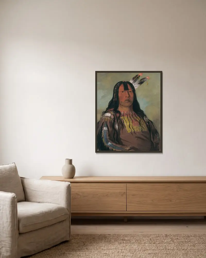Mix-Ke-Móte-Skin-Na, Iron Horn, a Warrior av George Catlin inramad på en vägg