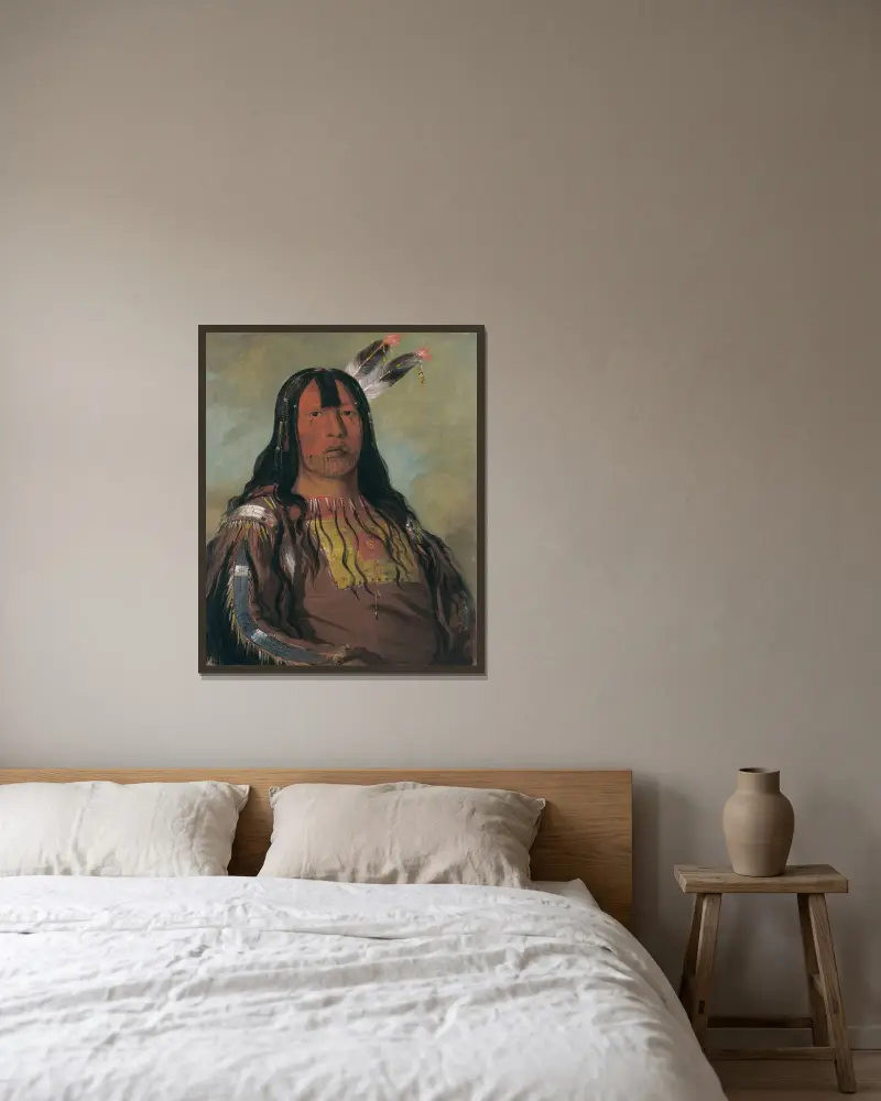 Mix-Ke-Móte-Skin-Na, Iron Horn, a Warrior av George Catlin inramad på en vägg