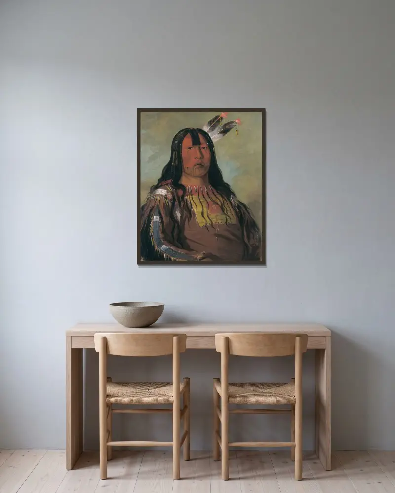 Mix-Ke-Móte-Skin-Na, Iron Horn, a Warrior av George Catlin inramad på en vägg