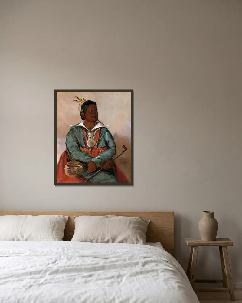 Mó-Sho-La-Túb-Bee, He Who Puts Out And Kills, Chief of The Tribe av George Catlin inramad på en vägg