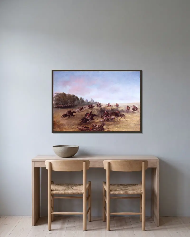 Mounted War Party Scouring A Thicket av George Catlin inramad på en vägg