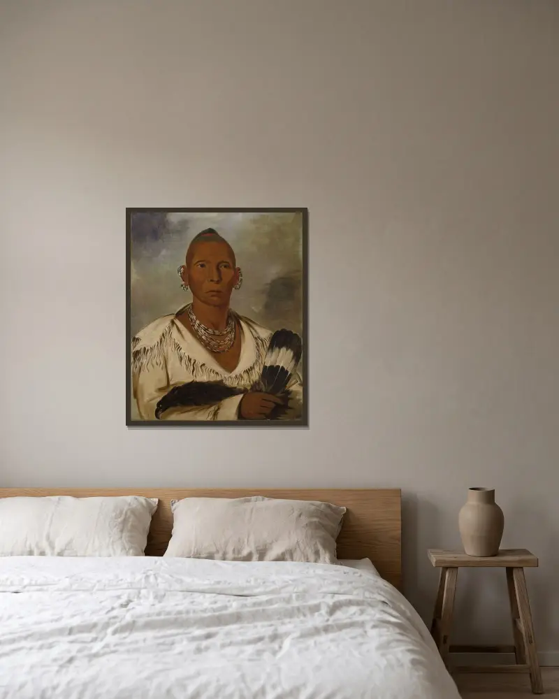 Múk-A-Tah-Mish-O-Káh-Kaik, Black Hawk, framstående sac-hövding av George Catlin inramad på en vägg