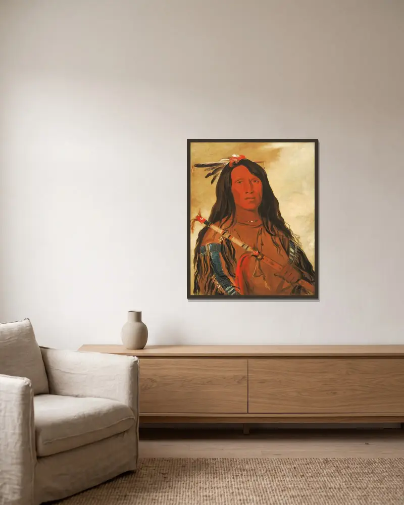 Né-Hee-Ó-Ee-Wóo-Tis, Wolf On The Hill, Chief of The Tribe av George Catlin inramad på en vägg
