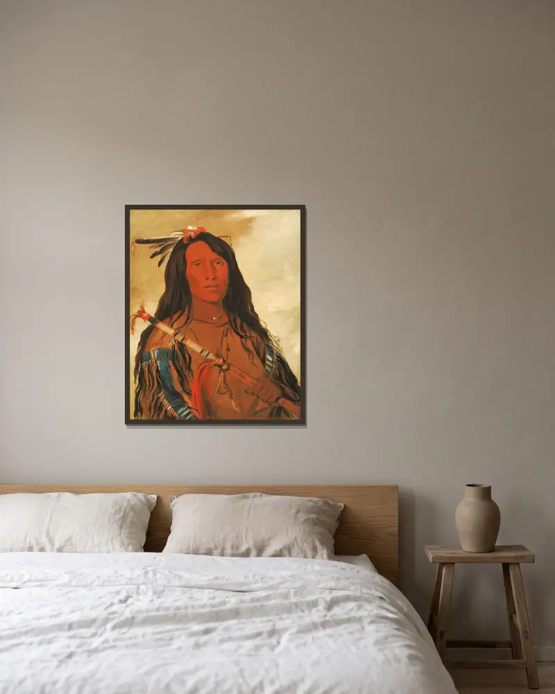 Né-Hee-Ó-Ee-Wóo-Tis, Wolf On The Hill, Chief of The Tribe av George Catlin inramad på en vägg