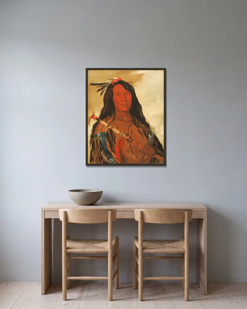 Né-Hee-Ó-Ee-Wóo-Tis, Wolf On The Hill, Chief of The Tribe av George Catlin inramad på en vägg