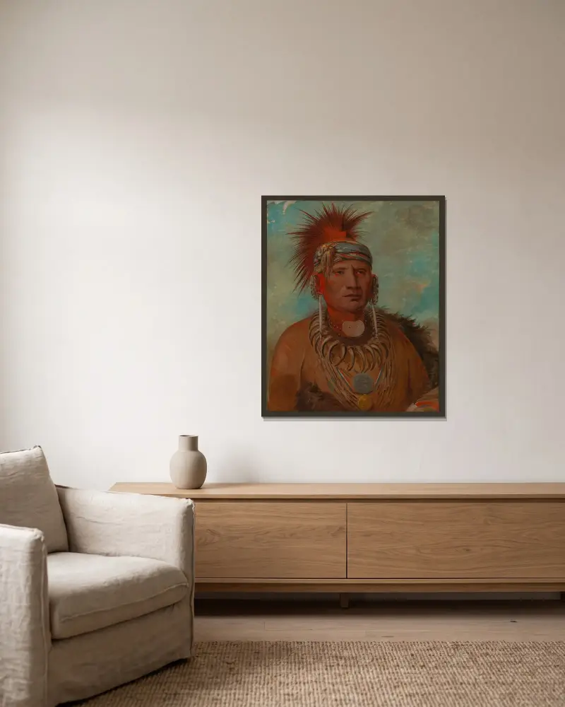 Neu-Mon-Ya, Walking Rain, War Chief av George Catlin inramad på en vägg