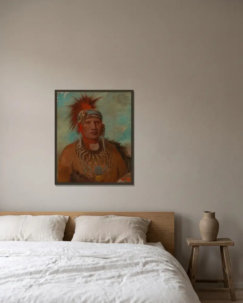 Neu-Mon-Ya, Walking Rain, War Chief av George Catlin inramad på en vägg