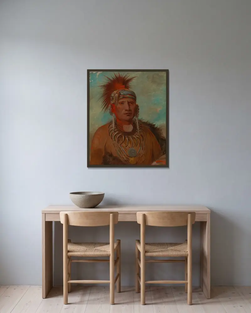 Neu-Mon-Ya, Walking Rain, War Chief av George Catlin inramad på en vägg