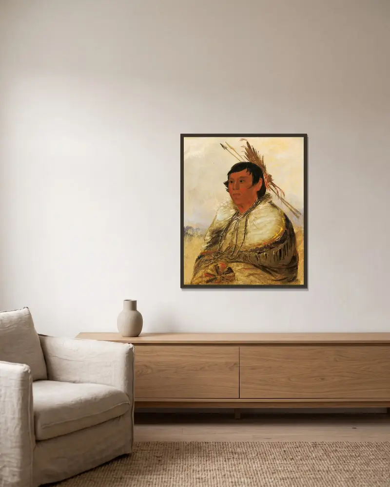 Ni-A-Có-Mo, Fix With The Foot, a Brave av George Catlin inramad på en vägg