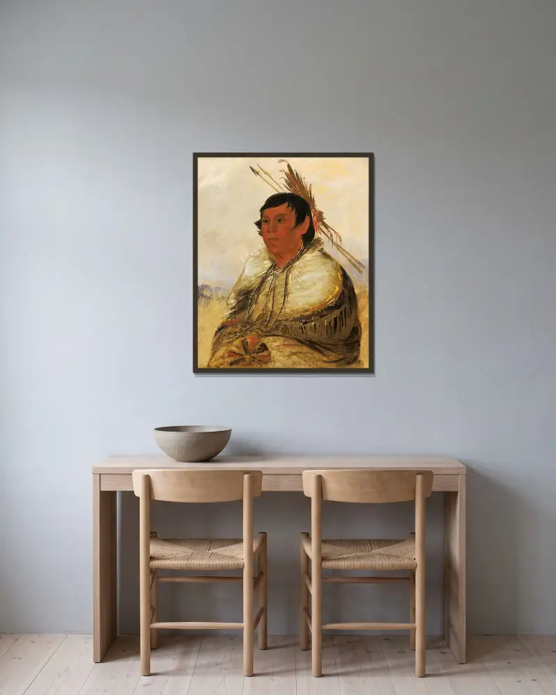 Ni-A-Có-Mo, Fix With The Foot, a Brave av George Catlin inramad på en vägg