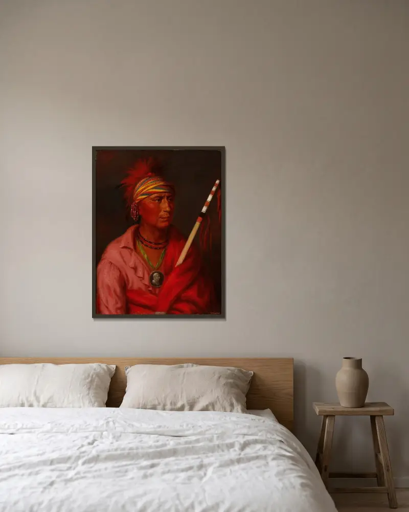 No Heart (Nan-Che-Ning-Ga) av George Catlin inramad på en vägg