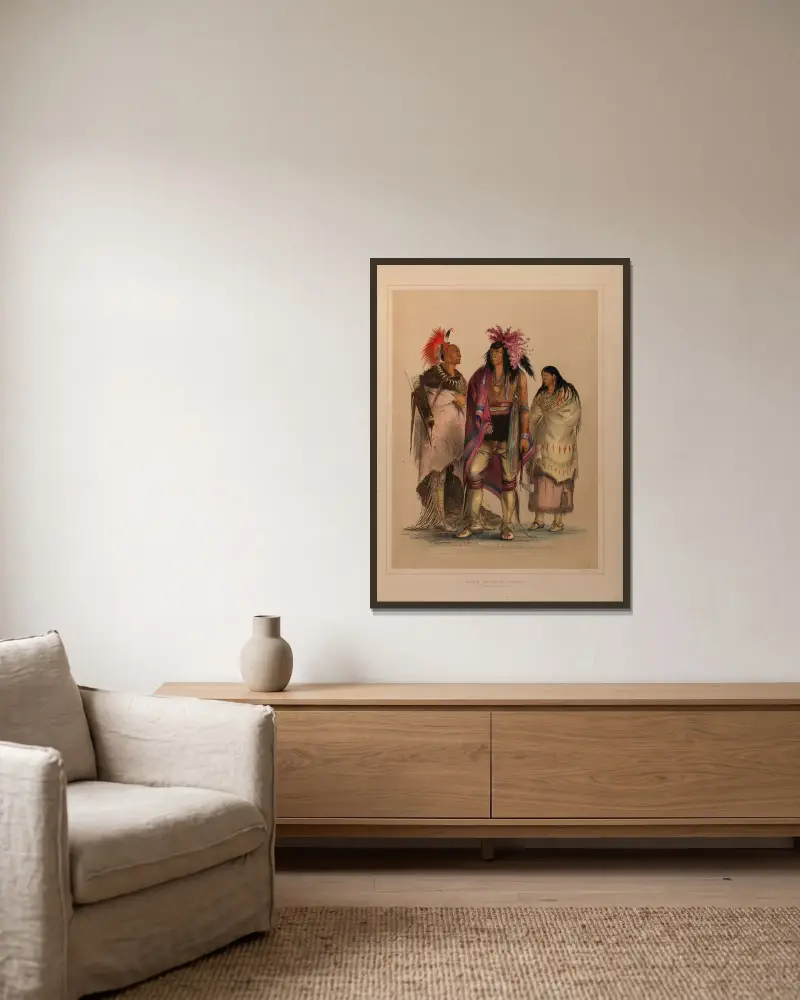 North American Indian Portfolio av George Catlin inramad på en vägg