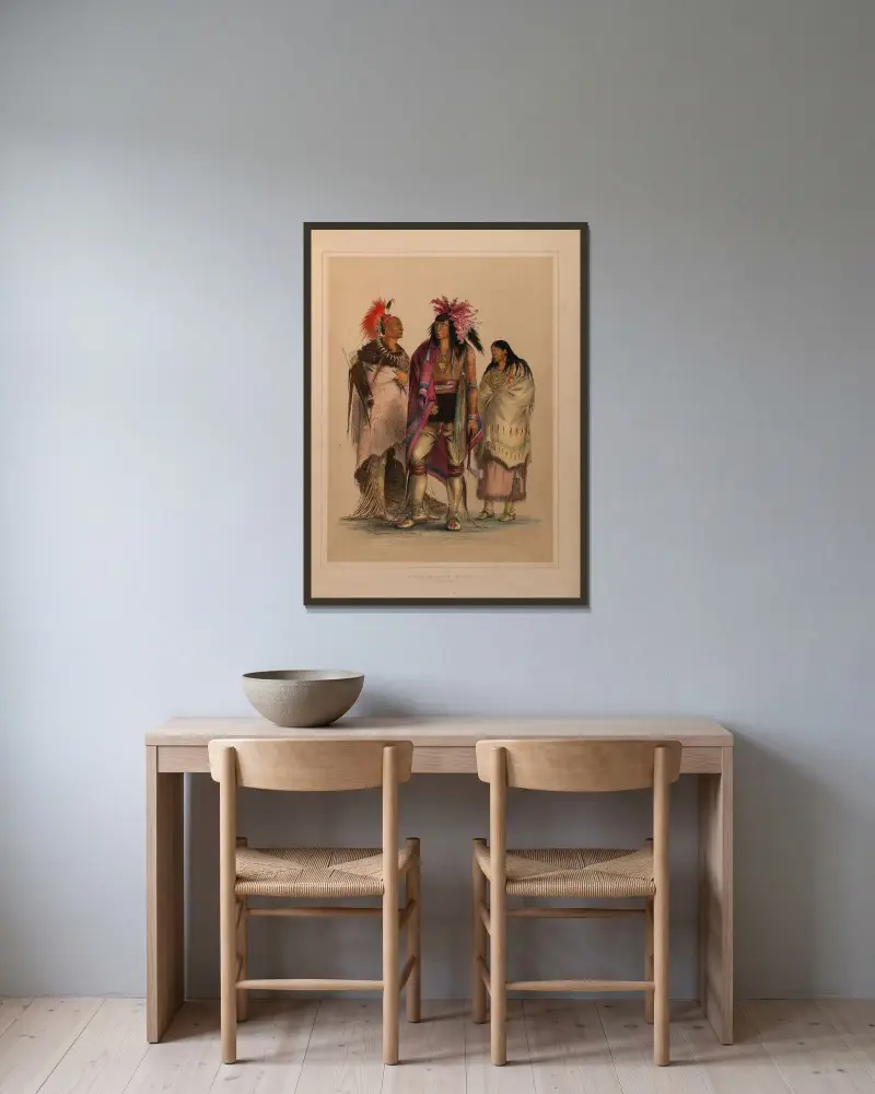 North American Indian Portfolio av George Catlin inramad på en vägg