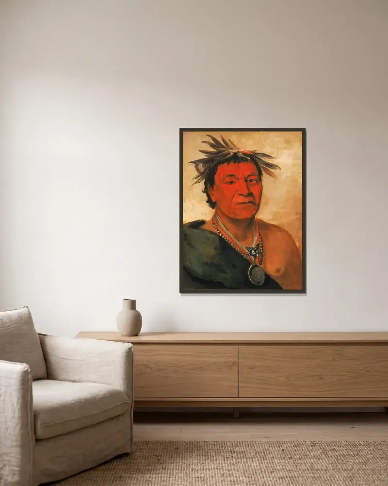 O-Ho-Páh-Sha, Small Whoop, a Distinguished Warrior av George Catlin inramad på en vägg