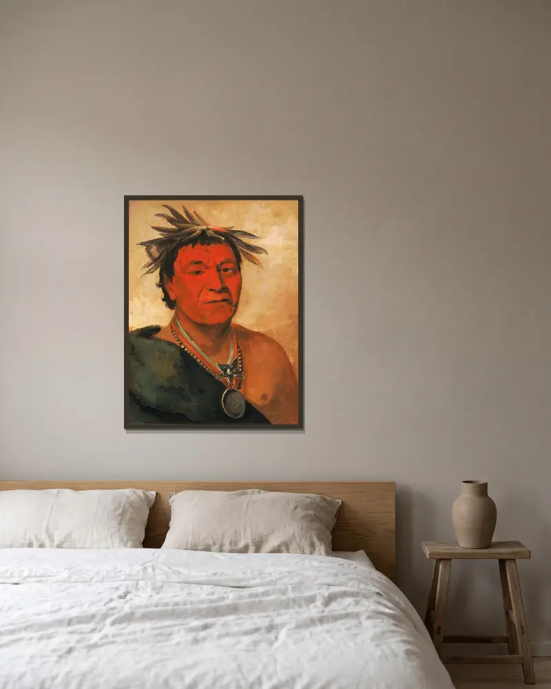 O-Ho-Páh-Sha, Small Whoop, a Distinguished Warrior av George Catlin inramad på en vägg