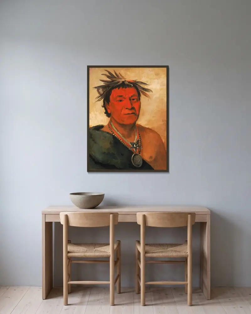 O-Ho-Páh-Sha, Small Whoop, a Distinguished Warrior av George Catlin inramad på en vägg