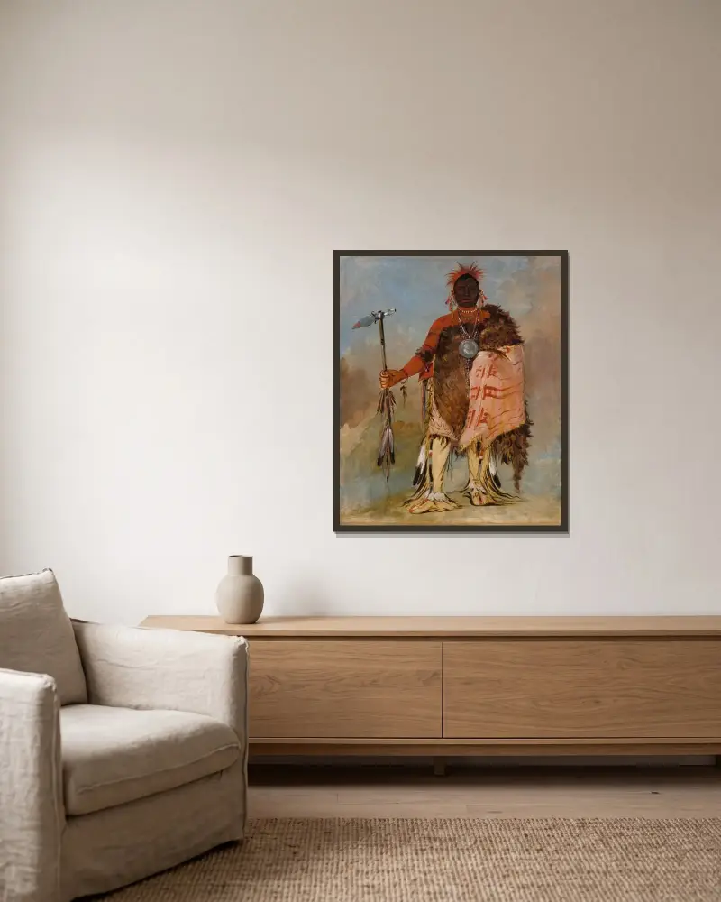 Om-Pah-Tón-Ga, Big Elk, a Famous Warrior av George Catlin inramad på en vägg