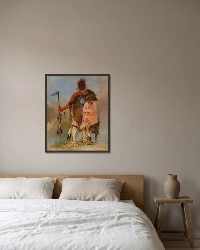 Om-Pah-Tón-Ga, Big Elk, a Famous Warrior av George Catlin inramad på en vägg