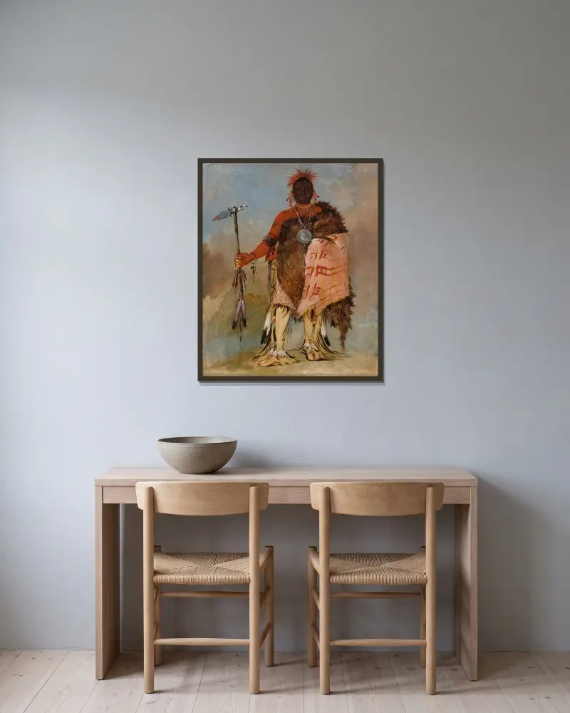 Om-Pah-Tón-Ga, Big Elk, a Famous Warrior av George Catlin inramad på en vägg