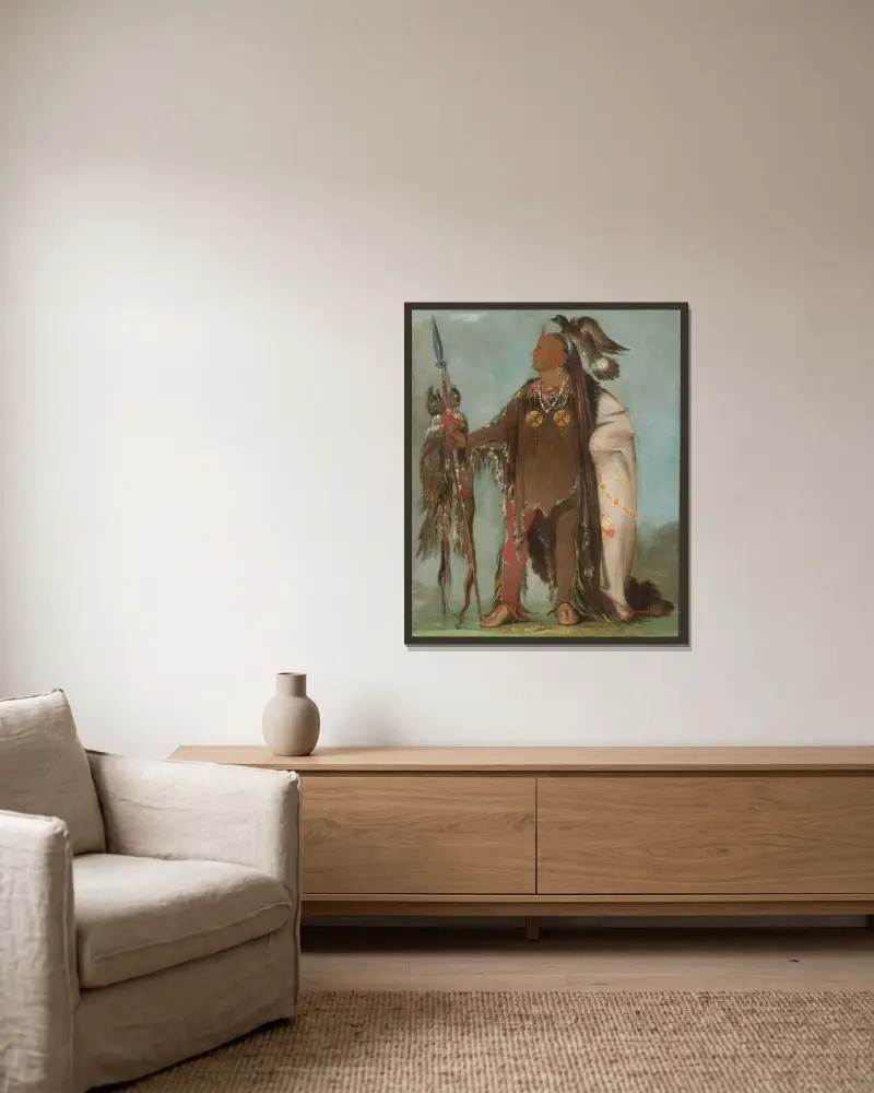 Pa-Rís-Ka-Róo-Pa, Två Kråkor, en bandhövding av George Catlin inramad på en vägg