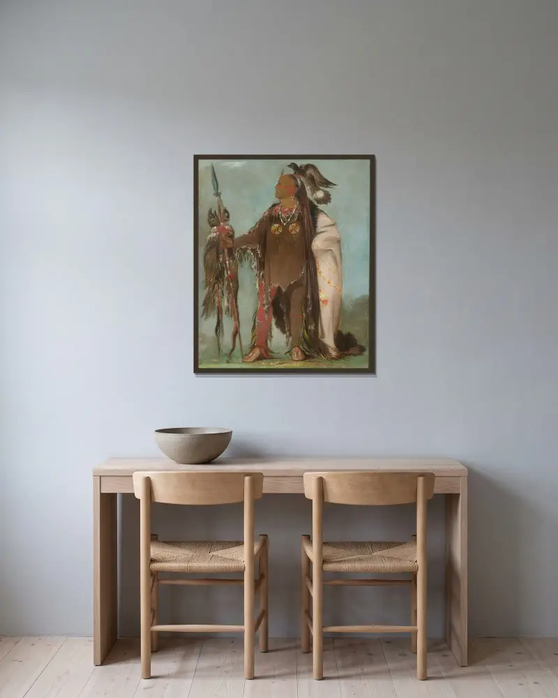 Pa-Rís-Ka-Róo-Pa, Två Kråkor, en bandhövding av George Catlin inramad på en vägg