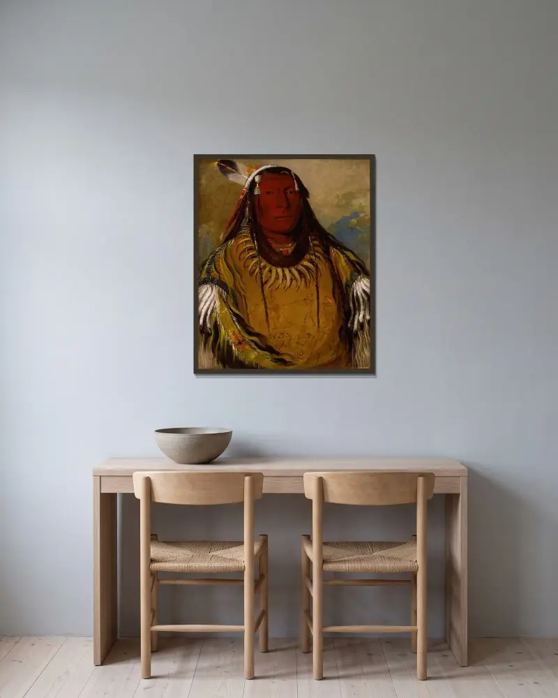 Pa-Ris-Ka-Roó-Pa, Two Crows, a Chief av George Catlin inramad på en vägg