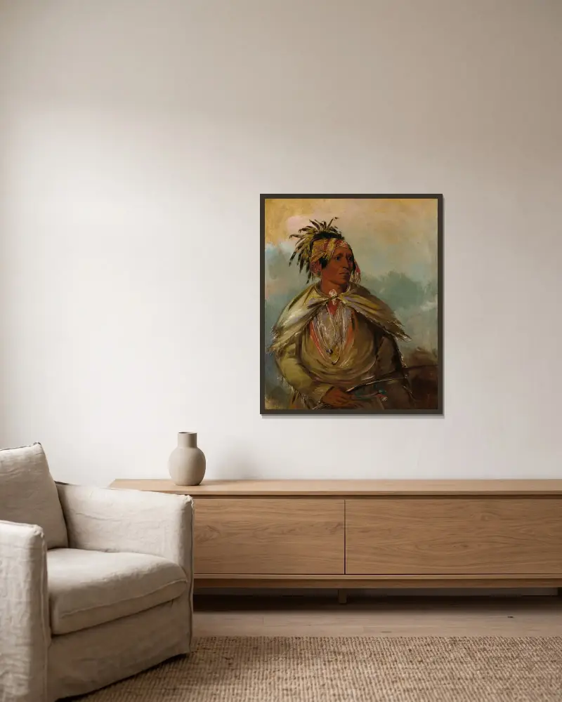 Pah-Mee-Ców-Ee-Tah, Man Who Tracks, a Chief av George Catlin inramad på en vägg