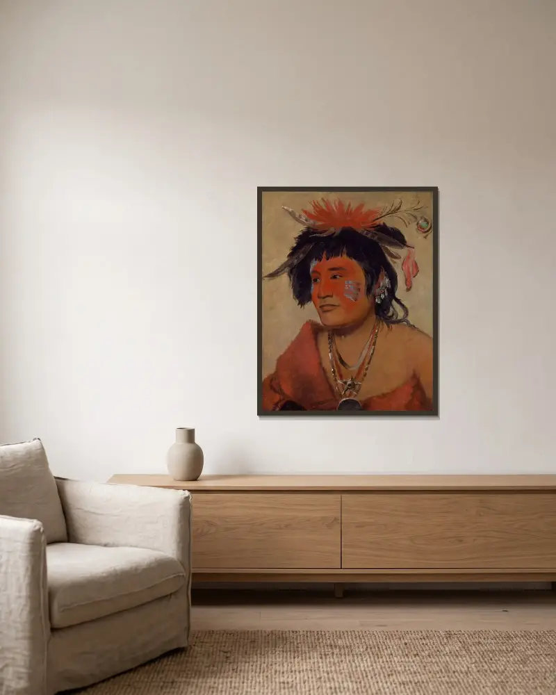Pah-Shee-Náu-Shaw, a Warrior av George Catlin inramad på en vägg