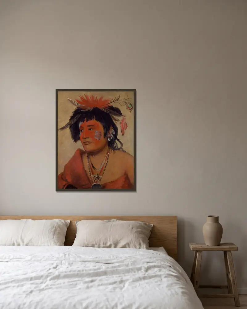 Pah-Shee-Náu-Shaw, a Warrior av George Catlin inramad på en vägg