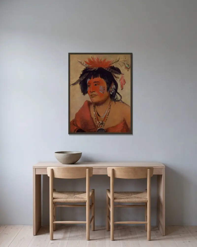 Pah-Shee-Náu-Shaw, a Warrior av George Catlin inramad på en vägg